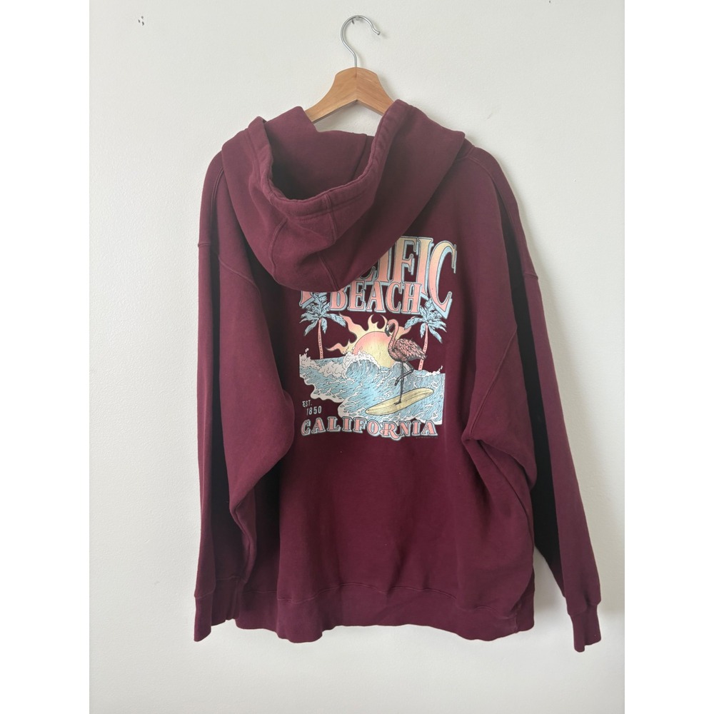 Pacific Beach California Hoodie – Maroon – 2X - Picture 3 of 4